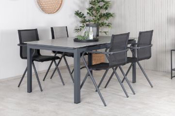 Imagine Tabel nivele 160/240 - Negru/Gri+ Scaun de dining Alina - Aluminiu negru / Textilene negru_4