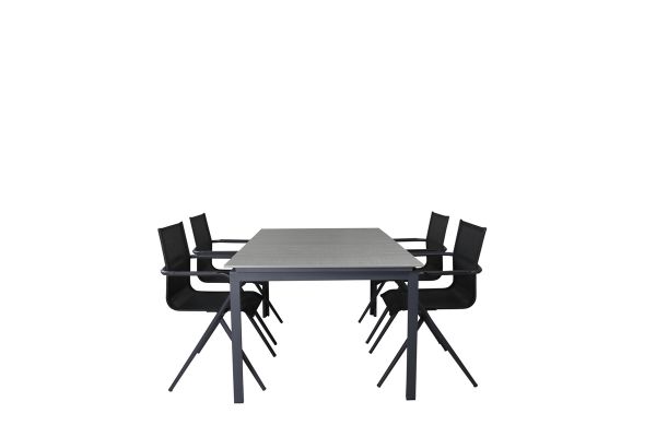 Imagine Tabel nivele 160/240 - Negru/Gri+ Scaun de dining Alina - Aluminiu negru / Textilene negru_4