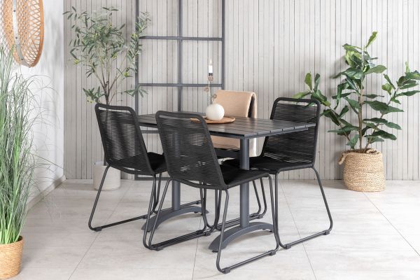 Imagine Masa de dining Denver 70*120 Black/Black+Lindos Scaun Stacking - Alu Negru / Rope Negru_4