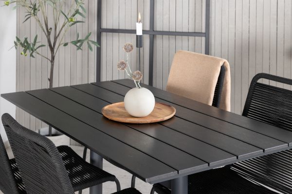 Imagine Masa de dining Denver 70*120 Black/Black+Lindos Scaun Stacking - Alu Negru / Rope Negru_4