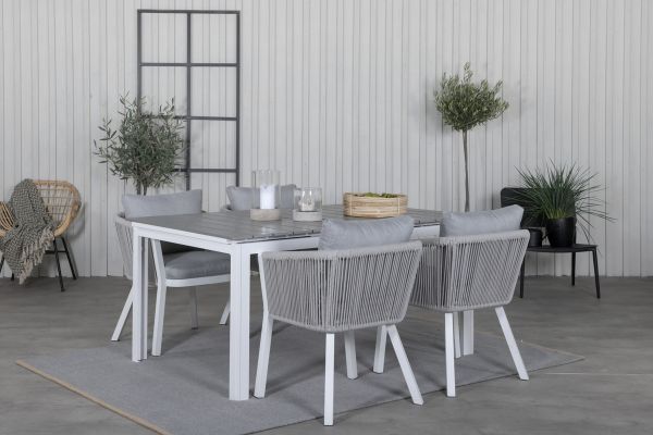 Imagine Tabel Nivele 160/240 - Scaun de Dining Alb/Gri+Virya - Aluminiu Alb/Cușinet Gri _4