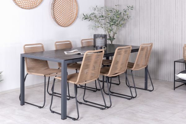 Imagine Break Table 205*90 - Black/Black+Lindos Stacking Chair - Black Alu / Latte Rope_6