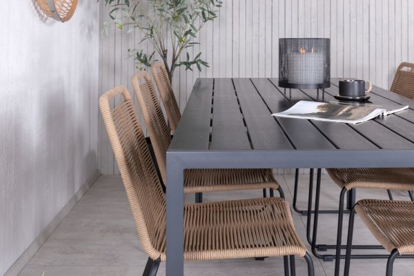 Imagine Break Table 205*90 - Black/Black+Lindos Stacking Chair - Black Alu / Latte Rope_6