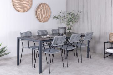 Imagine Break - Table 205*90 - Black alu/black aintwood +Lindos Armchair - Black Alu / Grey Rope _6