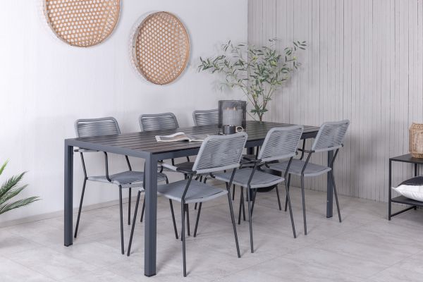 Imagine Break - Table 205*90 - Black alu/black aintwood +Lindos Armchair - Black Alu / Grey Rope _6