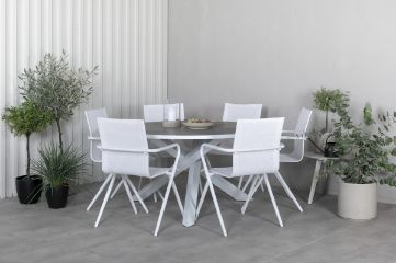 Imagine Masa Parma ø 140 - Alb/Gri + Scaun de dining Alina - Alb Aluminiu / Textilenă Albă_6