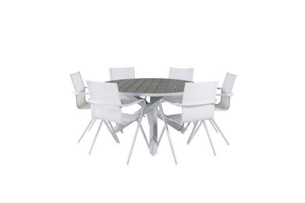 Imagine Masa Parma ø 140 - Alb/Gri + Scaun de dining Alina - Alb Aluminiu / Textilenă Albă_6