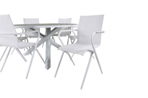 Imagine Masa Parma ø 140 - Alb/Gri + Scaun de dining Alina - Alb Aluminiu / Textilenă Albă_6