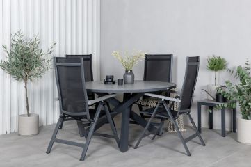 Imagine Parma - Table ø 140 - Black Alu /Grey Aintwood+Albany Light 5-pos - black / Black textilene and grey teak_4