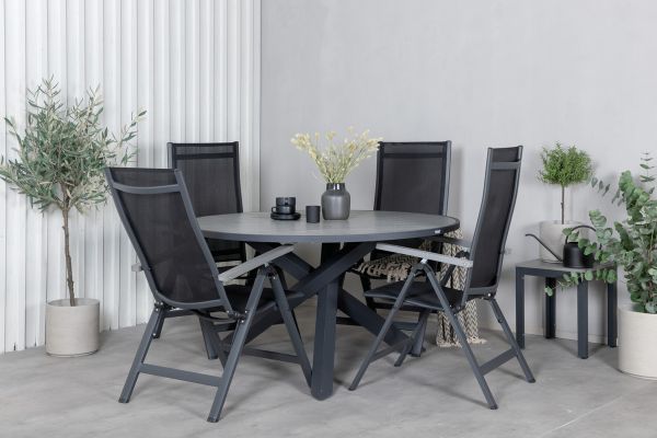 Imagine Parma - Table ø 140 - Black Alu /Grey Aintwood+Albany Light 5-pos - black / Black textilene and grey teak_4