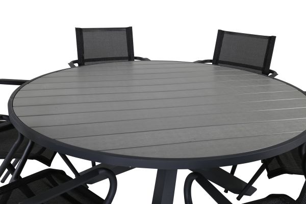 Imagine Parma - Table ø 140 - Black Alu /Grey Aintwood+Alina Dining Chair - Black Alu / Black Textilene_6