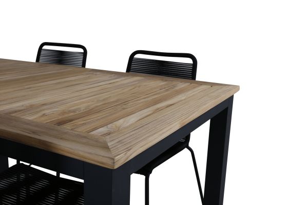 Imagine Masa Panama 152/210 - Negru/Teak + Scaun empilabil Lindos - Aluminiu negru/Strin negru_4