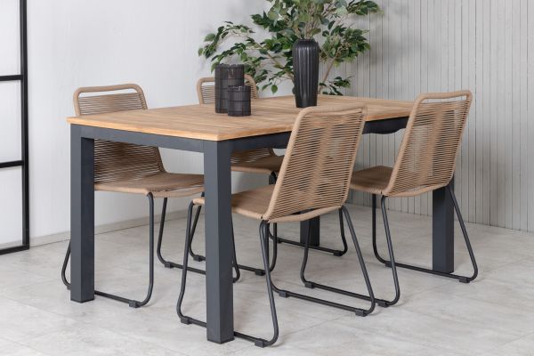 Imagine Panama Table 152/210 - Black/Teak+Lindos Stacking Chair - Black Alu / Latte Rope_4