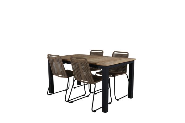 Imagine Panama Table 152/210 - Black/Teak+Lindos Stacking Chair - Black Alu / Latte Rope_4