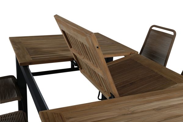 Imagine Panama Table 152/210 - Black/Teak+Lindos Stacking Chair - Black Alu / Latte Rope_4