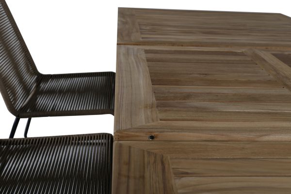 Imagine Panama Table 152/210 - Black/Teak+Lindos Stacking Chair - Black Alu / Latte Rope_4