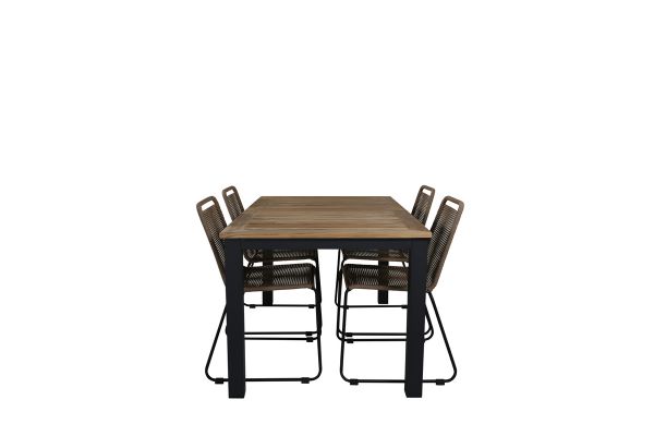 Imagine Panama Table 152/210 - Black/Teak+Lindos Stacking Chair - Black Alu / Latte Rope_4