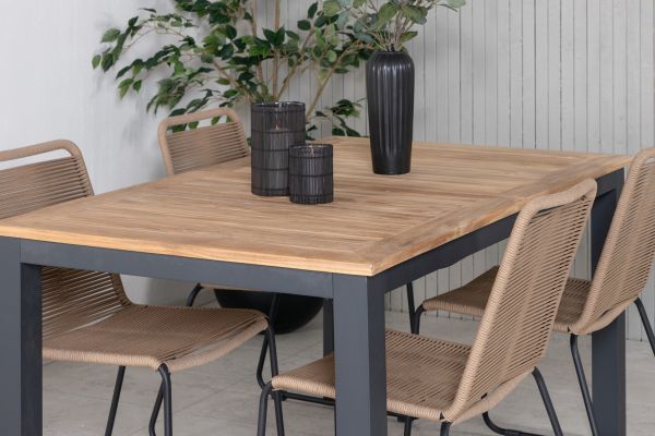 Imagine Panama Table 152/210 - Black/Teak+Lindos Stacking Chair - Black Alu / Latte Rope_4