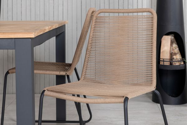 Imagine Panama Table 152/210 - Black/Teak+Lindos Stacking Chair - Black Alu / Latte Rope_4