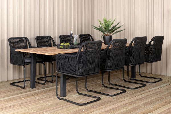 Imagine Panama - Table - 224/324*100 - svart Alu/Teak +Lindos Swing Chair - Black Steel / Black Rope / Grey Cushion _8