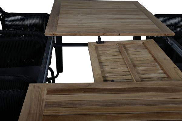 Imagine Panama - Table - 224/324*100 - svart Alu/Teak +Lindos Swing Chair - Black Steel / Black Rope / Grey Cushion _8