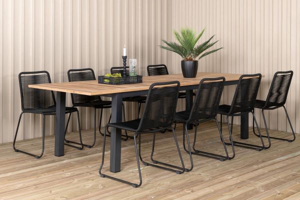 Imagine Panama - Table - 224/324*100 - svart Alu/Teak+Lindos Stacking Chair - Black Alu / Black Rope_8