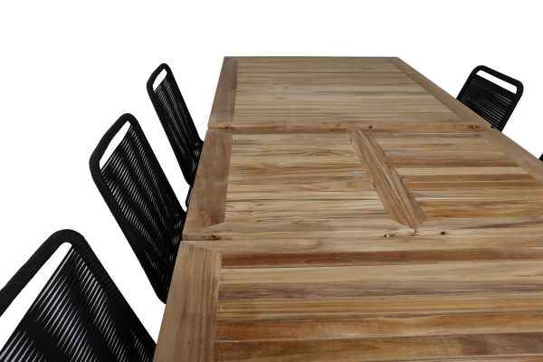 Imagine Panama - Table - 224/324*100 - svart Alu/Teak+Lindos Stacking Chair - Black Alu / Black Rope_8