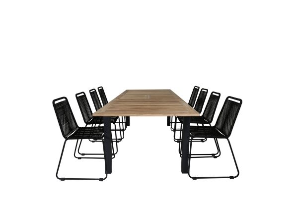 Imagine Panama - Table - 224/324*100 - svart Alu/Teak+Lindos Stacking Chair - Black Alu / Black Rope_8