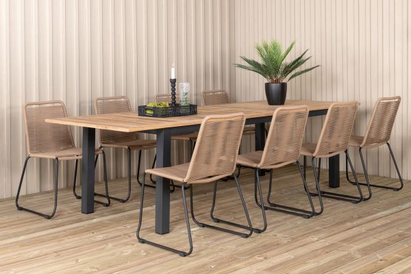 Imagine Panama - Table - 224/324*100 - svart Alu/Teak+Lindos Stacking Chair - Black Alu / Latte Rope_8