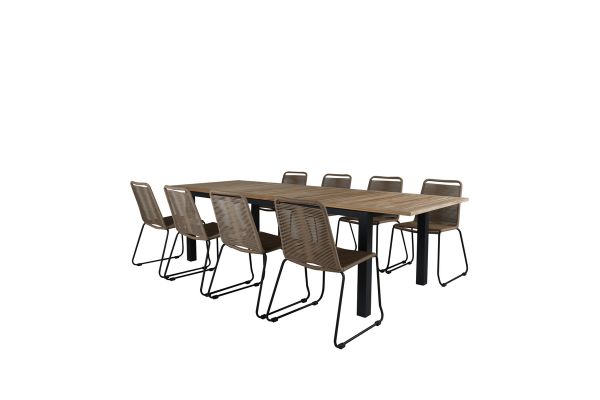 Imagine Panama - Table - 224/324*100 - svart Alu/Teak+Lindos Stacking Chair - Black Alu / Latte Rope_8