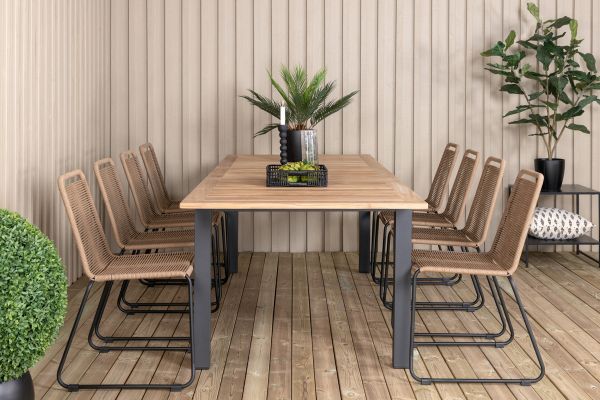 Imagine Panama - Table - 224/324*100 - svart Alu/Teak+Lindos Stacking Chair - Black Alu / Latte Rope_8