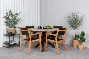 Imagine Masa de Mexic ø 140 - Negru / Teak + Scaun empilabil Venice - Teak / Textilene negru_4