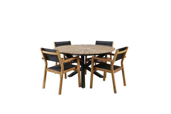 Imagine Masa de Mexic ø 140 - Negru / Teak + Scaun empilabil Venice - Teak / Textilene negru_4