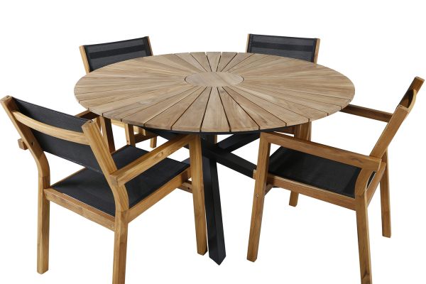 Imagine Masa de Mexic ø 140 - Negru / Teak + Scaun empilabil Venice - Teak / Textilene negru_4