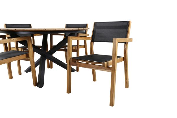 Imagine Masa de Mexic ø 140 - Negru / Teak + Scaun empilabil Venice - Teak / Textilene negru_4