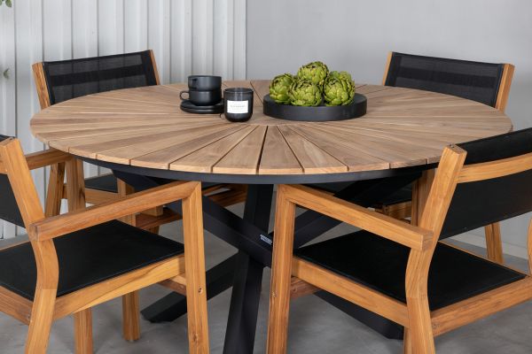 Imagine Masa de Mexic ø 140 - Negru / Teak + Scaun empilabil Venice - Teak / Textilene negru_4