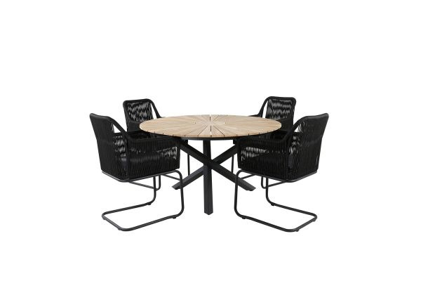 Imagine Masa Mexic ø 140 - Negru/Teak + Scaun Lindos Swing - Otel Negru/Sfoara Neagra/Perne Gri _4