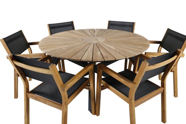 Imagine Vă rugăm să traduceți complet Mesă Mexic ø 140 - Negru / Teak + Scaun stackabil Venice - Teak / Textilene negru_6