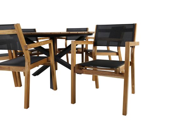 Imagine Vă rugăm să traduceți complet Mesă Mexic ø 140 - Negru / Teak + Scaun stackabil Venice - Teak / Textilene negru_6