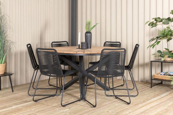 Imagine Masa Mexico ø 140 - Negru/Teak+ Scaun empilabil Lindos - Aluminiu Negru / Sfoara Neagra_6