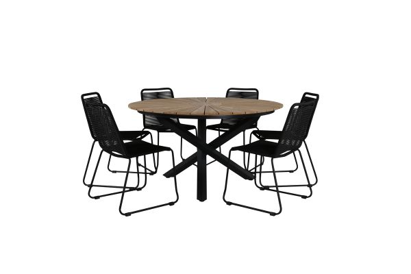 Imagine Masa Mexico ø 140 - Negru/Teak+ Scaun empilabil Lindos - Aluminiu Negru / Sfoara Neagra_6