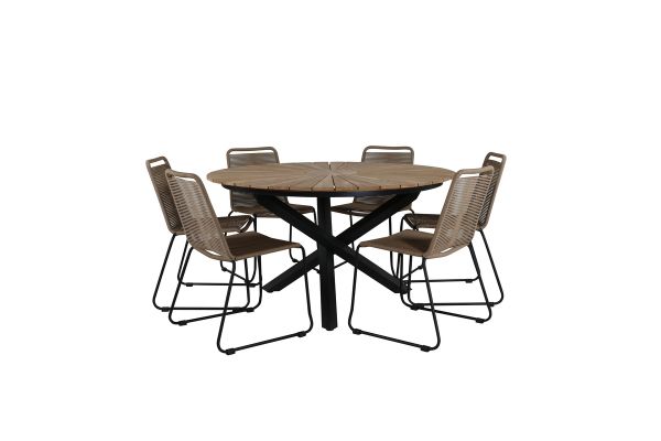 Imagine Mexico Table ø 140 - Black/Teak+Lindos Stacking Chair - Black Alu / Latte Rope_6