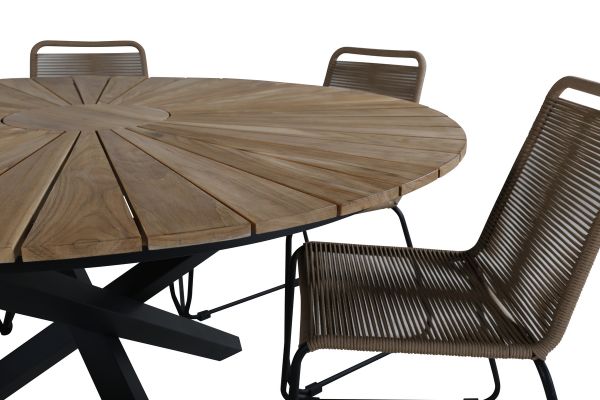 Imagine Mexico Table ø 140 - Black/Teak+Lindos Stacking Chair - Black Alu / Latte Rope_6