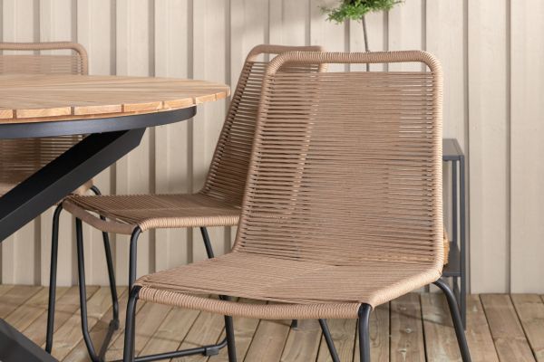 Imagine Mexico Table ø 140 - Black/Teak+Lindos Stacking Chair - Black Alu / Latte Rope_6