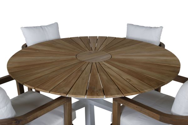 Imagine Masa din lemn Mexico ø 140 - Alb/Teak+Șezut pentru cină Erica-acacia wire brushed/alb cu pernă_4