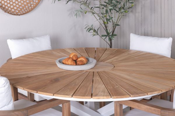 Imagine Masa din lemn Mexico ø 140 - Alb/Teak+Șezut pentru cină Erica-acacia wire brushed/alb cu pernă_4