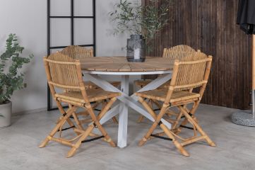 Imagine Mexico Table ø 140 - White/Teak+Cane Foldable dining Chair - Bamboo / Grey Cushion_4