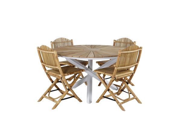 Imagine Mexico Table ø 140 - White/Teak+Cane Foldable dining Chair - Bamboo / Grey Cushion_4