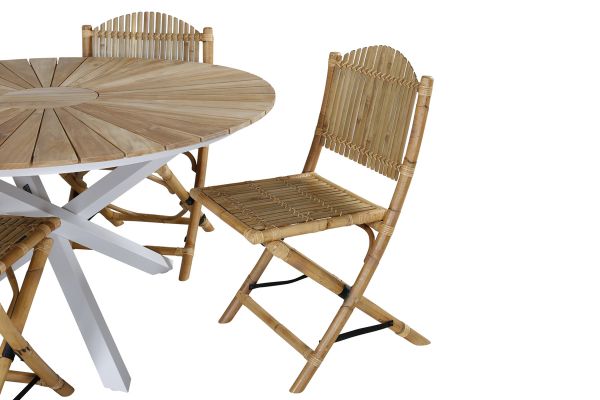 Imagine Mexico Table ø 140 - White/Teak+Cane Foldable dining Chair - Bamboo / Grey Cushion_4