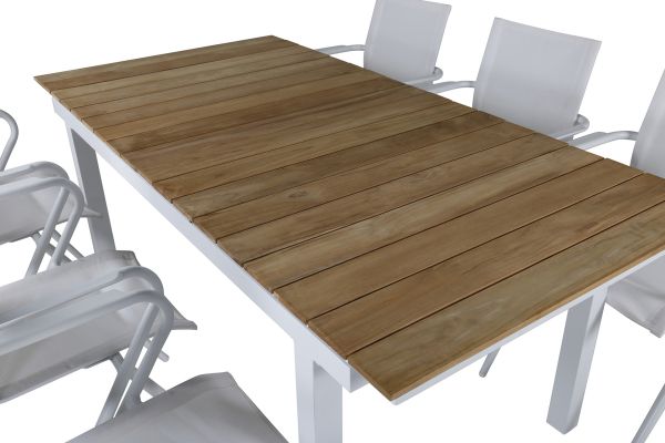 Imagine Vă rugăm să traduceți complet: Masă din lemn de teak 180/240 din Mexic - Alb/Teak + Scaun de masă Alina - Aluminiu alb/Textilenă albă_6